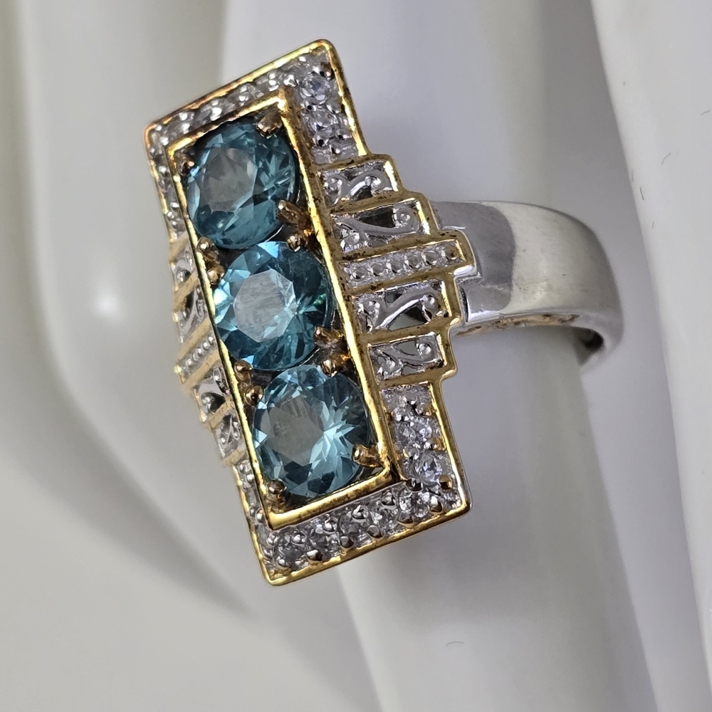 Sterling Silver 925 Rectangular Design Vibrant RING - Picture 4 of 7